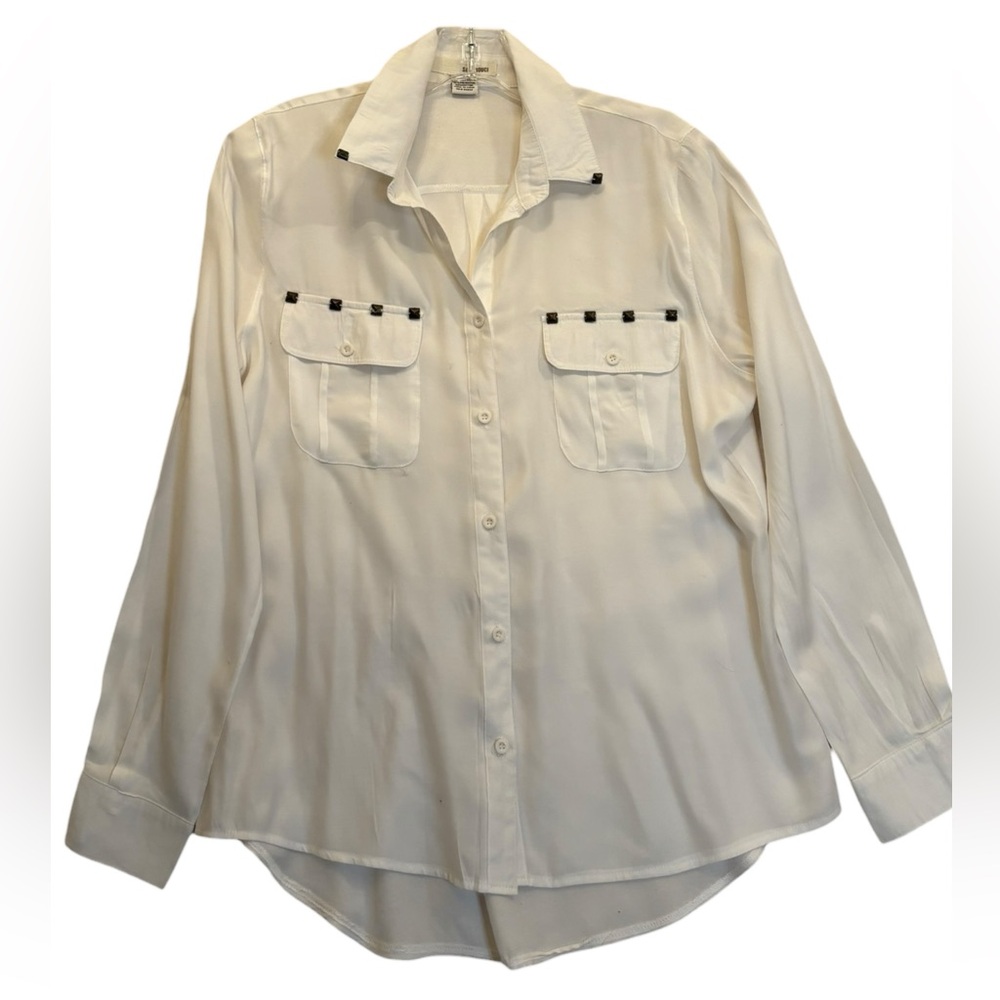 Sans Souci Pocket Front Button up  Blouse with Stud Accents Size Large